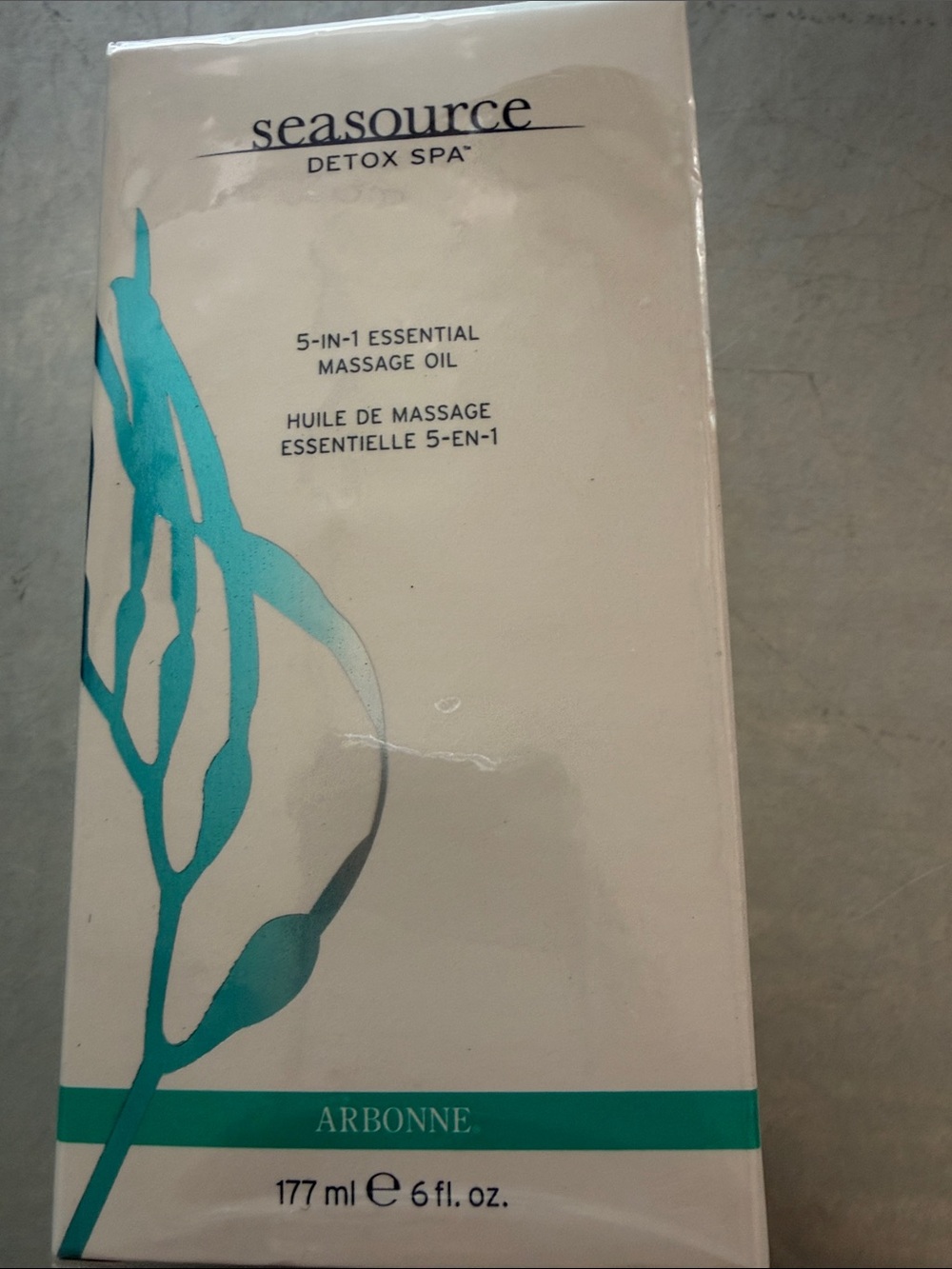 Arbonne SeaSource Essential Massage Oil - Teal and White Packaging